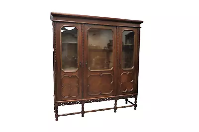 Antique French Oak Bookcase - Jacobean Style 3 Doors • $1295