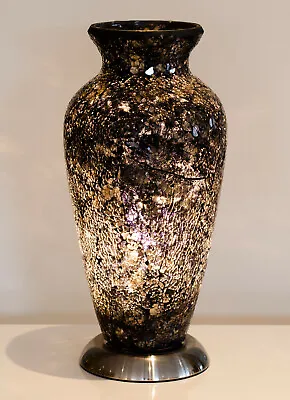 Black Mosaic Vase Lamp NEW Boxed Light Lighting Chrome Base Gift Present • £49.99