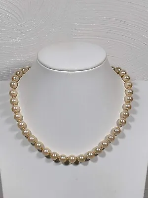 Vintage Ivory Color Glass Faux Pearl Knotted 8mm Bead Choker Necklace 15 Inch • $9.09