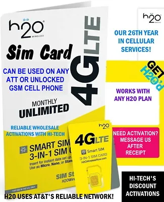 H2o H20 Wireless Sim Card Plus  ✅ 50% Off ✅ Any Monthly Plan Activation • $4.95