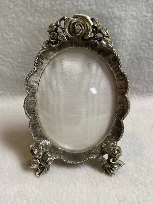 Vintage Matson Small Oval Silver Metallic Rose Frame (insert: 2 1/2 X 3 1/2) • $39.95