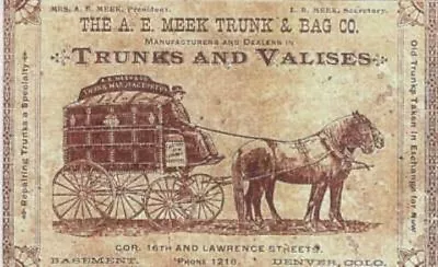 A.E. Meek Trunk & Bag Co. Marker Label Steamer Print Chest Decal Sticker Antique • $1