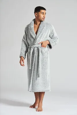 Loungeable Mens Grey Waffle Fleece Collared Dressing Gown / Bath Robe • £29.95