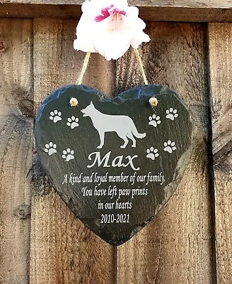 Personalised Engraved Hanging Heart Slate Pet Memorial Dog Memorial Sign • £12.90