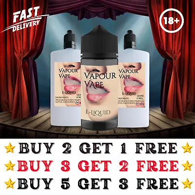 E LIQUID Vape Juice 50/50 70/30 VG/PG NO NICOTINE Ecig Oil Refill EJUICE 100ml • £7.50