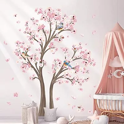 Decalmile Large Cherry Blossom Tree Wall Decals Pink Flower Tree Branch Wall Sti • $30.42