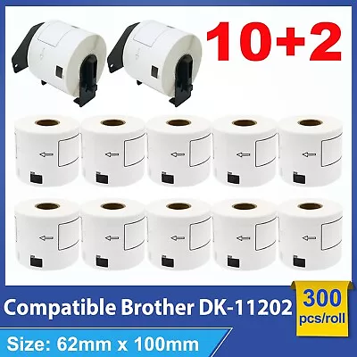 12 Rolls Compatible Brother DK-11202 Shipping Label 62mm X 100mm QL-570 QL-700 • $62.90