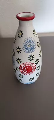 American Atelier Porcelain Vase Carafe Decanter Decor Cream W Red Blue Green • $14