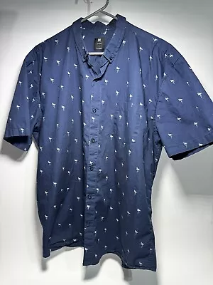 Visive Shirt Men’s 2XL Blue All Over Flamingo Print Short Sleeve Button Down • $15.99