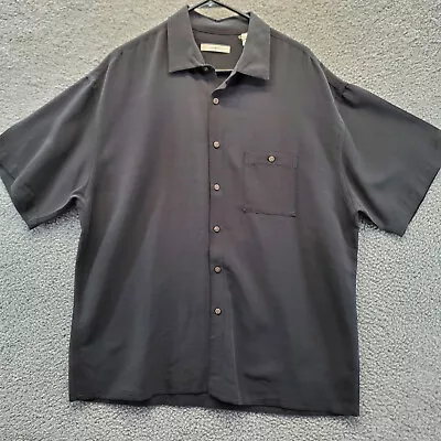 Campia Moda  Button Down Cuban Shirt Solid Black Size L Pocket  Short Sleeve • $11.82