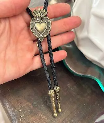 Sacred Heart Bolo Tie - Crown Mexican Art - Western Style Gifts For Her Leather • $28
