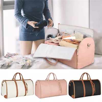 Carry-on Garment Bag PU Leather Hanging Suit Travel Bag Convertible Duffel Bag • £30.96