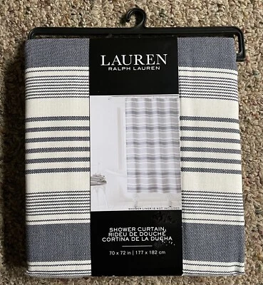 $19.99 • Buy New RALPH LAUREN Blue White Ticking Stripe Shower Curtain 70X 72 Farmhouse 70$
