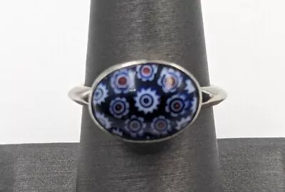 Vintage Sterling Silver Murano Millefiori Cane Style Art Glass 925 Ring Sz 7.75 • $43.99