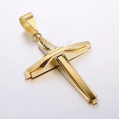 Trendsmax Mens Gold Plated Stainless Steel Cross Pendant Fashion Jewelry HOT • $8.54