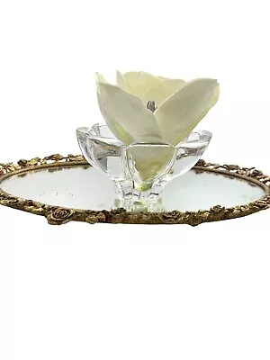 Faux Magnolia Real Look Floral In Resin Water On Heavy Glass Dish Decor • £91.69