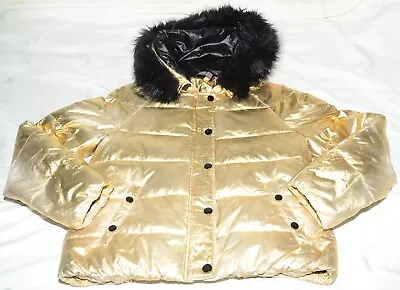 Victorias Secret Down Shine Coat Metallic Gold SMALL Faux Fur Hood  • $50