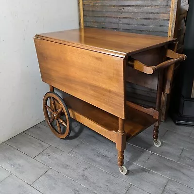 Vintage Colonial Wood Drop Leaf Rolling Bar Cart Tea Trolley Kitchen Table • $450