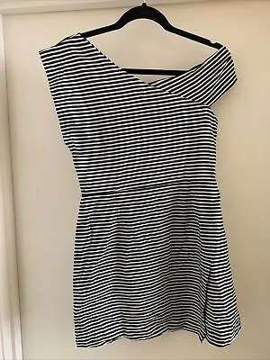 NWT Zulu & Zephyr Black White Striped Rayon Spandex Terrace Dress Size 12 • $8