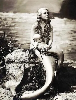 Vintage Hollywood Fantasy Mermaid Baby Merbaby Sea Nymph Canvas Photo Art Print • $29.60