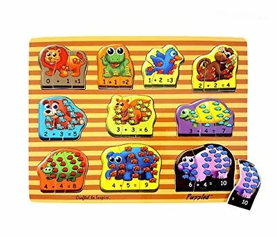 $7.99 • Buy Peg Puzzle By Puzzled #4431 - Animal Math - Made Of Wood - For Children 3+