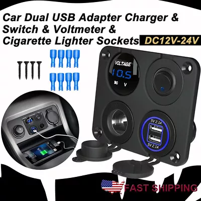 4in1 12V Switch Panel Marine Boat USB Charger Voltmeter Cigarette Lighter Socket • $14.75