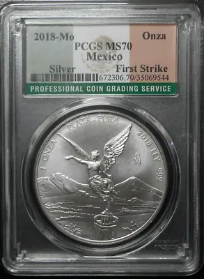 :2018-Mo 1-ONCE MEXICO LIBERTAD WINGED VICTORY KM#639 PERFECT PCGS MS-70 TOP POP • $179.95