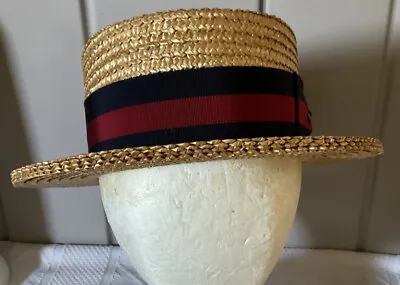 Ponte Rialto Venice Straw Boater Skimmer Hat SIZE 7 US 56 EUR Derby Hat Preowned • $79