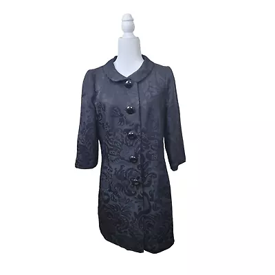 Milly Of New York Women's Black Brocade 3/4 Sleeve Dress Coat Size 12 • $85.99