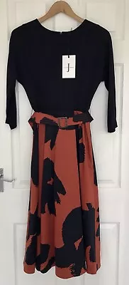 Jasper J Conran Navy Burnt Orange Floral Fit & Flare Long Dress Size 8 Bnwt £79 • £24.99