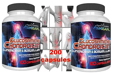 $18 • Buy Glucosamine Chondroitin Turmeric & MSM 200 CAPSULES - Bones, Joint Support Pills