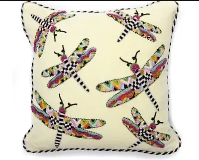 Mackenzie Childs BEADED Dragonfly Pillow 16  Square NWT • $99