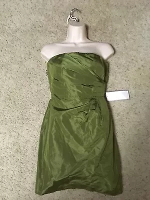 J CREW Size 0 DRESS Selma Silk Taffeta Strapless OLIVE GREEN NEW $225 Z88  • $14.99