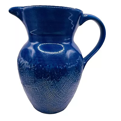 222 Fifth Genuine Stoneware Denim Blue Burlap Craft Pitcher Lovely • $24