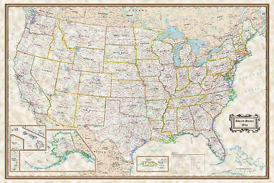 $21.99 • Buy USA Classic Executive Wall Map Poster - 36 X24  Rolled Laminated