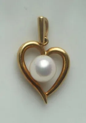 Beautiful Auth Mikimoto 18k 750 Yellow Gold Cultured Akoya Pearl Heart Pendant! • $235