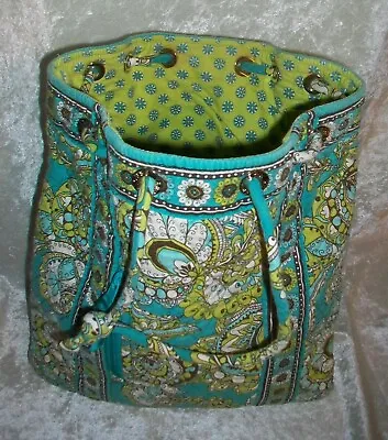 Vera Bradley Retired Peacock Turquoise Blue Drawstring Backpack Shoulder Bag USA • $33.60