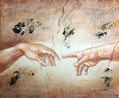 Michelangelo God Touching Adam Repro Sistine Chapel Oil Painting 20X24 STRETCHED • $77.77