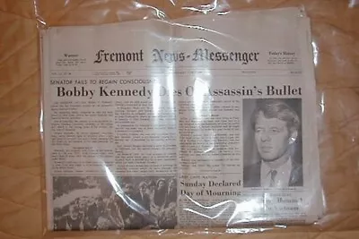 Fremont OH News Messenger Bobby Kennedy Dies 6 June 1968 Newspaper • $3.99