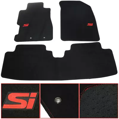 For 01-05 Honda Civic 4Dr 2Dr Black Floor Mats Nylon Carpets W/ Red SI • $57.99