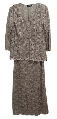 RM Richards Beige Lace Sequined Jacket Dress Maxi Mother Of Bride Size L • $15