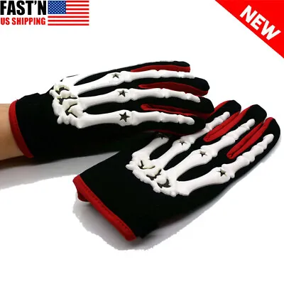 Biker Skeleton Bone Gloves Racing Cycling Motorcycle Mechanics Goth Full Finger • $10.89