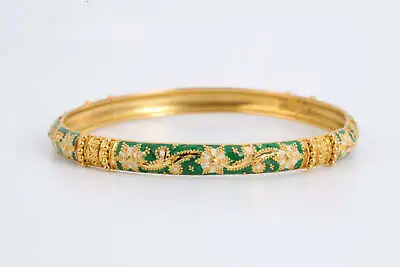 7.5  22k Yellow Gold Green Enamel Bangle Bracelet (12.83g.) • $2206.34