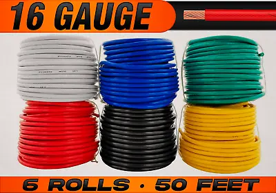 16 Gauge 12v Automotive Primary Wire Remote Cable CCA - 6 Rolls - 50 Feet Each • $24.50