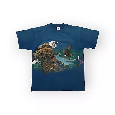 Vintage Bald Eagle T Shirt Habitat All Over Print AOP Wrap Around Mens Large • $24.95