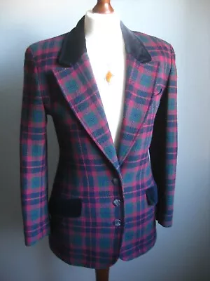 WOOL TARTAN JACKET 8 Velvet Collar BLAZER Diana Hacking Pure New COUNTRY CASUALS • £74.99