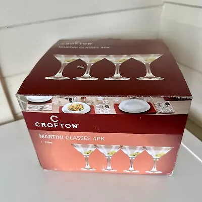 Martini Glasses  4 Pack CROFTON Clear Glass Martini Cocktail 175 Ml • $23.50