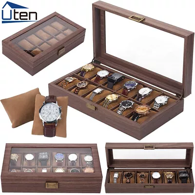 6/10/12 Mens PU Leather Watch Display Case Jewelry Collection Storage Holder Box • £22.99