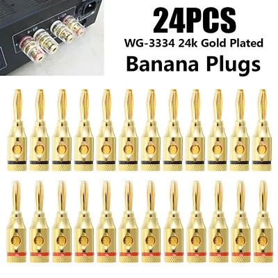 $10.89 • Buy 24Pcs Gold 24K Male Banana Plugs Audio Jack Speaker Wire Cable Screw Connector