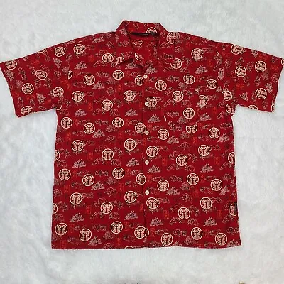 Veezo Button Down Shirt Men's XL Red Oriental Dragon Short Sleeve  • $5.60